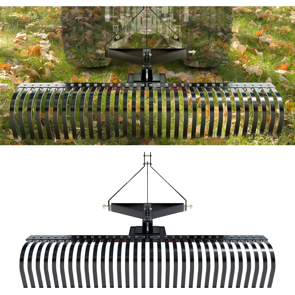 image:imageVEVOR Tow Behind Dethatcher 40inch Lawn Dethatcher Rake with 20 Spring Steel Tines for ATV or Mower Heavy Duty Tow Behind Lawn Rake with Lift Handle for Garden Farm Grass Leaves Pine Needles60 Tow Dethatcher with 3point Attachments