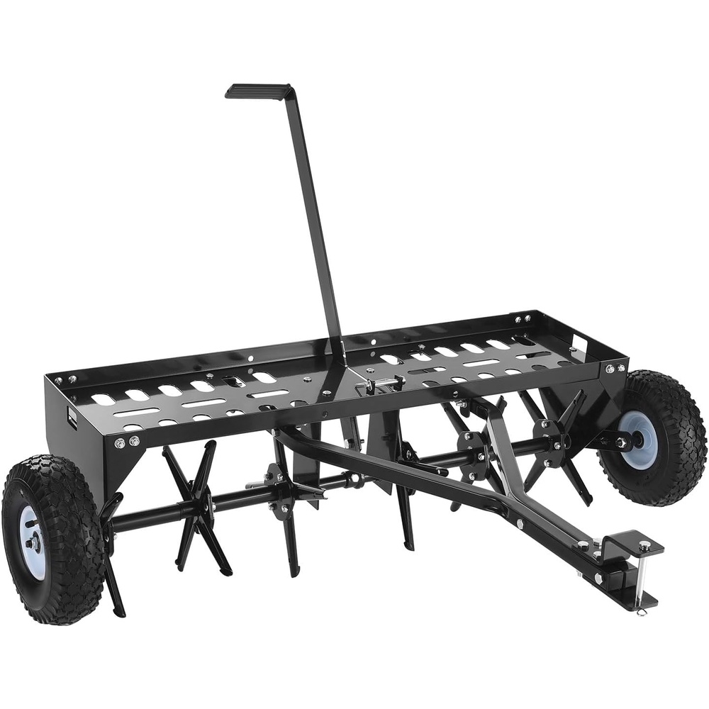 image:imageVEVOR Tow Behind Plug Aerator 40 in Lawn Core Aerator Tool Universal Hitch 150lbs Weight Capacity Heavy Duty Pull Behind Spike Aerators with Tray amp 106 in Wheels for Farmland amp Garden TractorsCore Aerator 40in