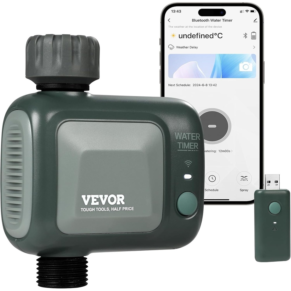 image:imageVEVOR WiFi Sprinkler Timer Single Outlet Smart Hose Faucet Water Timer with Brass Inlet APP Control via 24Ghz WiFi or Bluetooth Voice Control with Alexa Google Assistant IPX6 for Yard Watering1 Outlet with WiFiBluetooth