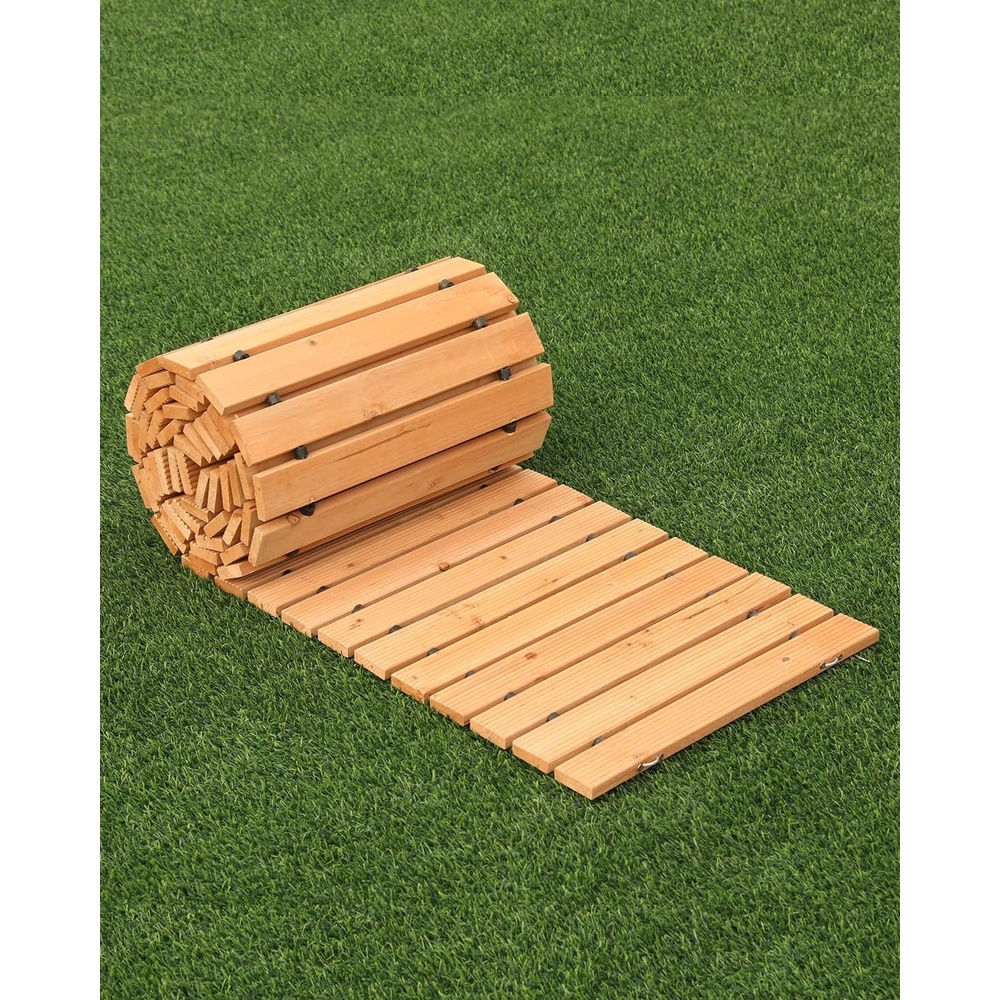 image:imageVEVOR Wooden Garden Pathway 8 ft L x 17 in W NonSlip Straight Garden Walkway Roll Out Cedar Outdoor Walkway Path with Wire Rope Connection Decorative Garden Paver for Backyard Wedding Party12ft17in