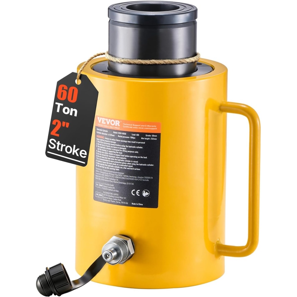 image:imageVevor 60T 2 Inch Hydraulic Cylinder Jack Hollow Single Acting Hydraulic Ram Cylinder 50mm Hydraulic Lifting Cylinders for Riggers Fabricators 60T 2 Inch Hollow Industrial amp Scientific