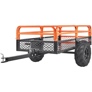 VEVOR 10 Cu.Ft. & 500lbs ATV Trailer Dump Cart Tow Behind, Heavy Duty Utility UTV Trailer, Tow Behind Steel Yard Dump Wagon Cart with 14″ Tires for Lawn Mower Tractor(Orange+black)