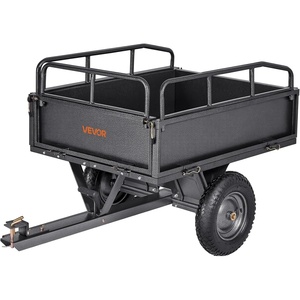 VEVOR 10 Cu.Ft. & 500lbs ATV Trailer Dump Cart Tow Behind, Heavy Duty Utility UTV Trailer, Tow Behind Steel Yard Dump Wagon Cart with 14″ Tires for Lawn Mower Tractor(Black)