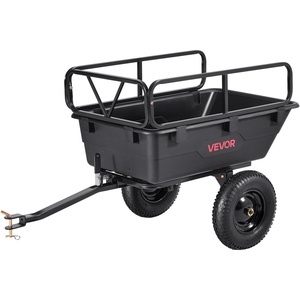 VEVOR 10 Cu.Ft. & 500lbs ATV Trailer Dump Cart Tow Behind, Heavy Duty Utility UTV Trailer, Tow Behind Steel Yard Dump Wagon Cart with 14″ Tires for Lawn Mower Tractor(Black01)