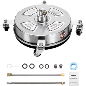 VEVOR 14 Inch Pressure Washer Surface Cleaner, 4000 PSI Stainless Steel Attachment with 4 Wheels, 2 Nozzles, 1/4 Inch Quick Connect and 2 Wands for Concrete, Patio, Deck