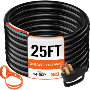 VEVOR 15-Foot 50 Amp Heavy Duty Generator Extension Cord, 6/3+8/1 Gauge STW, 125V/250V 4-Wire NEMA 14-50P to SS2-50R, 12500W Power Cord with Handle for RV, EV, Transfer Switch(25 FT)