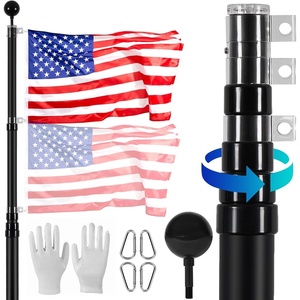 VEVOR 20FT Telescoping Flag Pole Kit, Heavy Duty Aluminum Alloy in Ground Flag Poles for Outside, 3 Display Modes Flagpole with 3×5 American Flag, Professional Accessories, Black(Black)