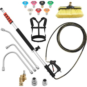 VEVOR 25 FT Pressure Washer Telescoping Wand, with Power Washer Extension Wands & High Pressure Hose, Brush Head, 7 Nozzles, Hose Adapter, Upgrade Support Belt, Storage Bag, 4000 PSI for High Cleaning(25FT with Brush Head)