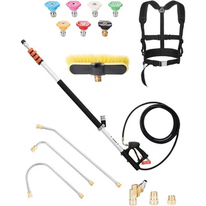 VEVOR 25 FT Pressure Washer Telescoping Wand, with Power Washer Extension Wands & High Pressure Hose, Brush Head, 7 Nozzles, Hose Adapter, Upgrade Support Belt, Storage Bag, 4000 PSI for High Cleaning(24FT with Brush Head)