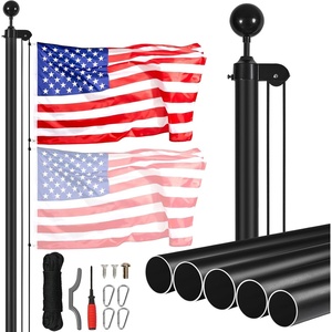 VEVOR 25ft Sectional Flagpole Kit, Heavy Duty Aluminum Alloy Flag Poles for Outside House in Ground, 3 Display Modes with 3×5 American Flag, Professional Accessories, Silver(Black)