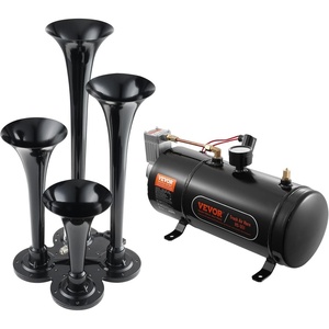 VEVOR 4 Trumpet Air Horn Kit, 150dB Train Horns for Pickup Trucks, 12V 120 psi Air Compressor 0.8 Gal/3 L Tank with Gauge for Any 12V Vehicle Car Truck Train Van Boat(Upgrade)