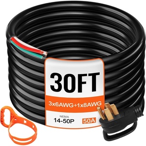 VEVOR 50A RV Power Cord 30FT, 6/3+8/1 AWG Heavy Duty Generator Cable, NEMA 14-50P to Bare Wire, STW Weatherproof for RV Camper & Generator Transfer Switch