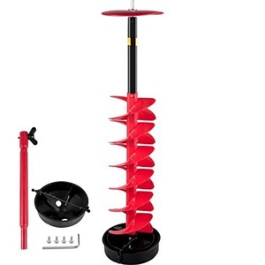 VEVOR 6″ Diameter 39″ Length Nylon Corless Ice Auger Drill Bit for Ice Fishing with Extra 11.8″ Extension Rod, Drill Adapter, Top Plate and Blade Guard(Dark Red)