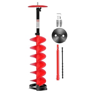 VEVOR 6″ Diameter 39″ Length Nylon Corless Ice Auger Drill Bit for Ice Fishing with Extra 11.8″ Extension Rod, Drill Adapter, Top Plate and Blade Guard(Red)