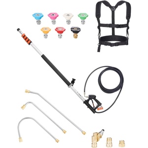 VEVOR 9 FT Pressure Washer Telescoping Wand, 3-Section with Power Washer Extension Wands, 7 Nozzles, Hose Adapter, Support Belt, Storage Bag, 4000 PSI Telescopic Gutter Cleaner for High Cleaning(24FT without Brush Head)