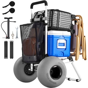 VEVOR Beach Dolly with Big Wheels for Sand, 15.4″ x 15.7″ Cargo Deck, w/ 10″ PE Solid Wheels, 69LBS Loading Capacity Folding Sand Cart, Heavy Duty Cart for Picnic, Camping, Fishing, Beach, Gardening(20″ x 15″ Cargo Deck)