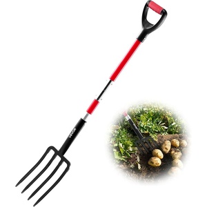 VEVOR Broad Fork, 5-Tine Pitchfork with Dual Fiberglass Handles, Heavy Duty Garden Fork, Ergonomic U-Shaped Design Broadfork Hand Tiller, Gardening Tool for Composting Transplanting Aeration(4-Tine)