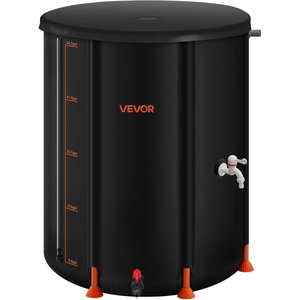 VEVOR Collapsible Rain Barrel, 53 Gallon Portable Rain Water Collection Barrel, 1000D PVC Rainwater Collection System, Garden Water Catcher Tank Storage Container with Spigot & Overflow Kit, Black(2025black)