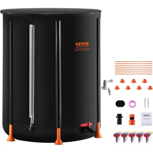 VEVOR Collapsible Rain Barrel, 53 Gallon Portable Rain Water Collection Barrel, 1000D PVC Rainwater Collection System, Garden Water Catcher Tank Storage Container with Spigot & Overflow Kit, Black(New Black)