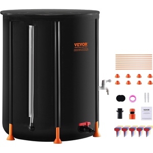 VEVOR Collapsible Rain Barrel, 53 Gallon Portable Rain Water Collection Barrel, 1000D PVC Rainwater Collection System, Garden Water Catcher Tank Storage Container with Spigot & Overflow Kit, Black(Black)