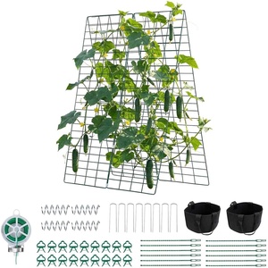 VEVOR Cucumber Trellis, 46″ x 34″ Foldable A-Frame Garden Trellises for Raised Bed, 4 Panels, Metal Rustproof Outdoor Climbing Plant Support with 2 Plant Bags for Vine, Peas, Beans, Tomato, Flowers(46″ x 34″)