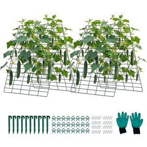 VEVOR Cucumber Trellis, 46″ x 34″ Foldable A-Frame Garden Trellises for Raised Bed, 4 Panels, Metal Rustproof Outdoor Climbing Plant Support with 2 Plant Bags for Vine, Peas, Beans, Tomato, Flowers(35″ x 55″)