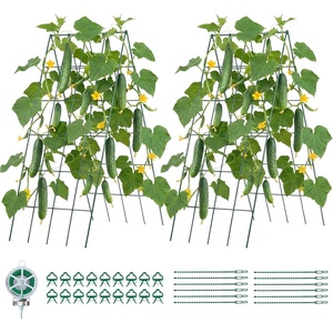 VEVOR Cucumber Trellis, 46″ x 34″ Foldable A-Frame Garden Trellises for Raised Bed, 4 Panels, Metal Rustproof Outdoor Climbing Plant Support with 2 Plant Bags for Vine, Peas, Beans, Tomato, Flowers(39″ x 32″)
