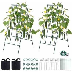 VEVOR Cucumber Trellis, 46″ x 34″ Foldable A-Frame Garden Trellises for Raised Bed, 4 Panels, Metal Rustproof Outdoor Climbing Plant Support with 2 Plant Bags for Vine, Peas, Beans, Tomato, Flowers(46″ x 36″)