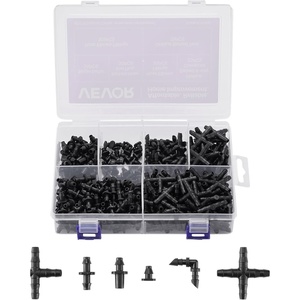 VEVOR Drip Irrigation Fittings Kit for 1/4″ Tubing, 300 Pcs Drip Irrigation System Parts, Tees, Straight Barb, 4 Way Coupling, Elbows, End Plug, Single Barbs, Barbed Connectors for Yard Garden Lawn