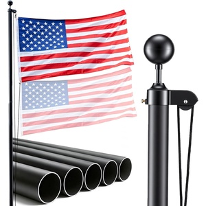 VEVOR Flag Pole, 20ft Heavy Duty Telescopic Flagpole Kit with 136 LED Solar Light for Outside House In Ground, Outdoor Aluminum Flagpole with 3×5 American Flag for Yard, Residential, Commercial, Black(Black-16ft(Sectional))