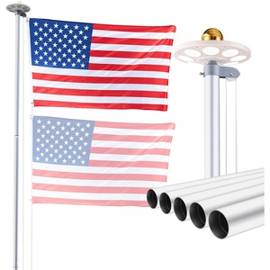 VEVOR Flag Pole, 20ft Heavy Duty Telescopic Flagpole Kit with 136 LED Solar Light for Outside House In Ground, Outdoor Aluminum Flagpole with 3×5 American Flag for Yard, Residential, Commercial, Black(Silver-25ft Solar Light(Sectional))