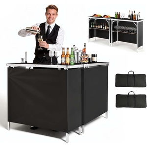 VEVOR Folding Portable Bar Table, 2 pcs, 38.6 x 15.2 x 34.3 in, with Carry Bag, Storage Shelf, Detachable Skirt, Quick and Easy Setup, Foldable Mobile Bartending Station for Events, Party, Tradeshow(2)