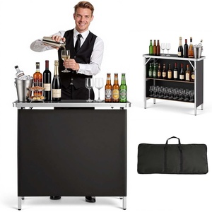 VEVOR Folding Portable Bar Table, 38.6 x 15.2 x 34.3 in, with Carry Bag, Storage Shelf, and Detachable Skirt, Quick and Easy Setup, Foldable Mobile Bartending Station for Events, Party, Tradeshow(38.6″ Length)