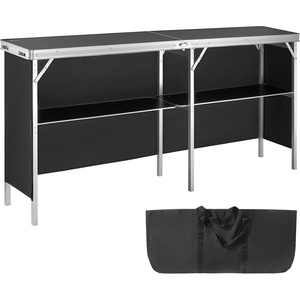 VEVOR Folding Portable Bar Table, 38.6 x 15.2 x 34.3 in, with Carry Bag, Storage Shelf, and Detachable Skirt, Quick and Easy Setup, Foldable Mobile Bartending Station for Events, Party, Tradeshow(77.95″ Length)