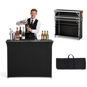 VEVOR Folding Portable Bar Table, 43.3 x 15.2 x 34.8 in, with Carry Bag, 2 Storage Shelves, and Detachable Skirt, Quick and Easy Setup, Foldable Mobile Bartending Station for Events, Party, Tradeshow(43.5 x 15.4 x 39.8 inches)