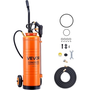VEVOR Industrial Concrete Sprayer, 3.5 Gallon Stainless Steel Sprayer, Heavy Duty Tri-Poxy Pump Sprayers, 20.5″Wand with Ergonomic Gun Handle, 48″& 120″Hose, 2 Brass Nozzles for Construction, Garden(4.5 Gal with Cart)