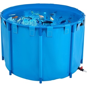 VEVOR KOI Aquarium Tank Above Ground Fish Pond, 127 Gallon Foldable Canvas Fish Pool Pond with Clear Viewing Panel, Outdoor/Indoor No Dig Turtle Goldfish Pond with 304SS Frame and Drain Valve(Round&Blue)