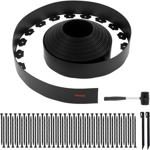 VEVOR Landscape Edging, 100 ft x 1.5 in Plastic Garden Border Edging with 120 Spikes, No Dig, Flexible Lawn Edgings Roll, UV-Resistant Mini Fence Borders Pathway Edgings for Flower Beds Yard Paver(66ft*4in（L-shaped）)
