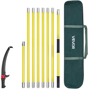 VEVOR Manual Pole Saw, 3.84-26.25 ft Extendable Pole Tree Pruner, Sharp 65Mn Steel Blade, Lightweight Fiberglass Handle Pole, Double-Hook Saw for High Branch Trimming, Pruning Tool for Palms, Shrubs