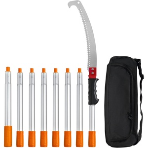 VEVOR Manual Pole Saw, 3.87-27 ft Extendable Pole Tree Pruner, Sharp 65Mn Steel Blade, Lightweight Fiberglass Handle Pole, Double-Hook Saw for High Branch Trimming, Pruning Tool for Palms, Shrubs(Steel Blad)