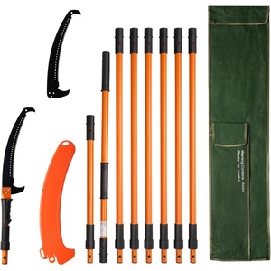VEVOR Manual Pole Saw, 4.46-26.4 ft Extendable Tree Pruner, Sharp 65Mn Steel Blade, Lightweight Fiberglass Handle Pole, Two Double-Hook Saws for High Branch Trimming, Pruning Tool for Palms, Shrubs(5.45 – 27.17 ft)