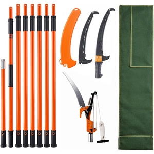 VEVOR Manual Pole Saw, 7.3-27 ft Extendable Tree Pruner, Sharp Steel Blade and Scissors High Branches Trimming, Branch Trimmer with Lightweight 8 Fiberglass Handles, for Pruning Palms and Shrubs | Sharp Steel Blade and Scissors, for High Branches Trimming, Branch Trimmer with Lightweight 8 Fiberglass Handles(7.3-27 ft with Scissors)