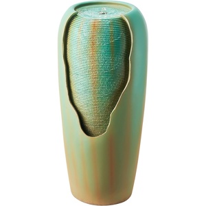 VEVOR Outdoor Water Fountain, 30.71 in Height Fountain and Waterfall, 1-Tier Floor Standing Glazed Jar Style Fountains with LED Light and Pump, for Outdoor Indoor Garden, Home, Patio & Yard (Green)