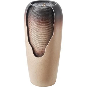 VEVOR Outdoor Water Fountain, 30.71 in Height Fountain and Waterfall, 1-Tier Floor Standing Glazed Jar Style Fountains with LED Light and Pump, for Outdoor Indoor Garden, Home, Patio & Yard (Coffee)