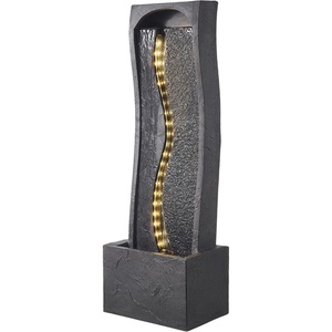 VEVOR Outdoor Water Fountain, 38.58 in Height Fountain and Waterfall, 1-Tier Floor Standing Rock Base Style Fountains with with LED Light and Pump, for Outdoor Indoor Garden, Home, Patio & Backyard(Black)