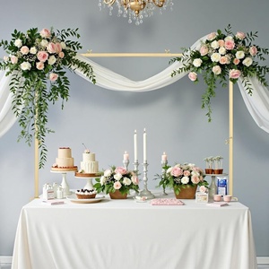 VEVOR Over The Table Rod Stand with Clamps, 13″-42″ Tall & 28″-98″ Length Adjustable, Metal Table Arch Stand with Rattan, Tabletop Balloon Arch Frame for Wedding Birthday Christmas Decorations, Gold(Gold With Decorations)