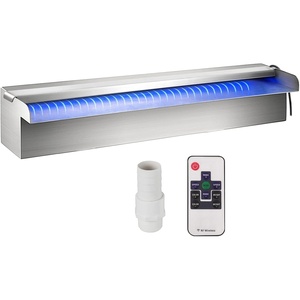 VEVOR Pool Fountain Stainless Steel Pool Waterfall 11.8″ x 4.5″ x 3.1″(W x D x H) with LED Strip Light Waterfall Spillway with Pipe Connector Rectangular Garden Outdoor