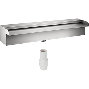 VEVOR Pool Fountain Stainless Steel Pool Waterfall Spillway with Pipe Connector Rectangular Garden Outdoor (59.1″)(12in)