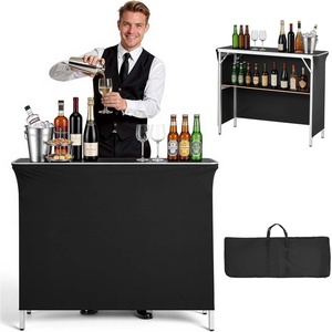 VEVOR Promotion Counter Table, Portable Tradeshow Podium Table, 30.91″ x 14.96″ x 71.46″, Display Exhibition Counter Stand Booth Fair with Wall, Pop Up Podium with Storage Rack/Carrying Bag(43.3″ Length)