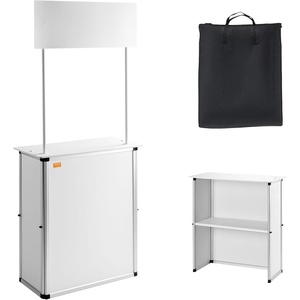 VEVOR Promotion Counter Table, Portable Tradeshow Podium Table, 30.91″ x 14.96″ x 71.46″, Display Exhibition Counter Stand Booth Fair with Wall, Pop Up Podium with Storage Rack/Carrying Bag(31″ Length)